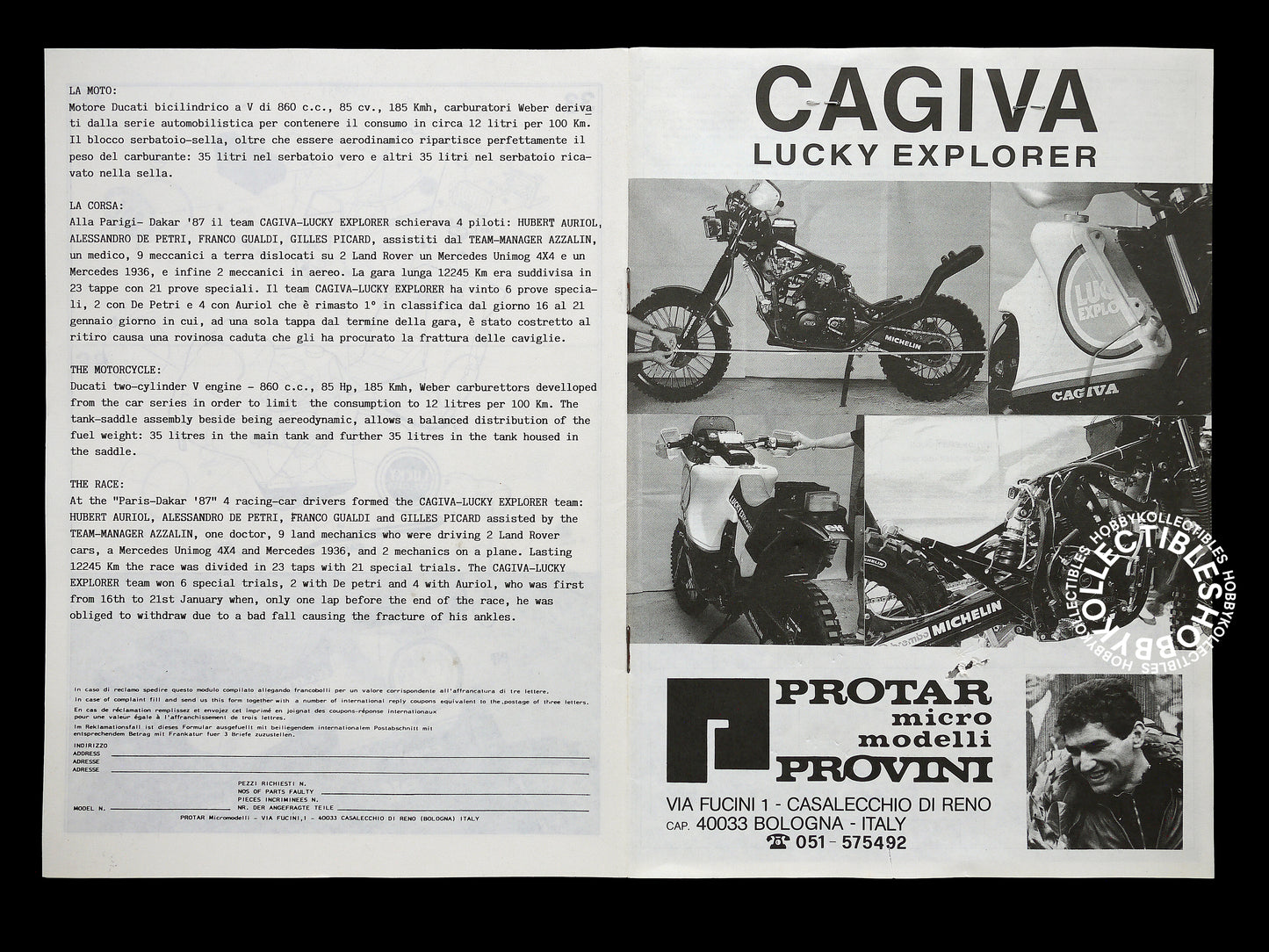 Protar 1/9 Cagiva Lucky Explorer Mod. 209 Metal Frame Motorcycle Kit