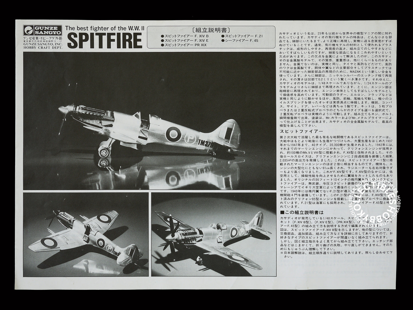 Casadio Gunze 1/48 Spitfire F.XIV E Fighter Metal Model Kit