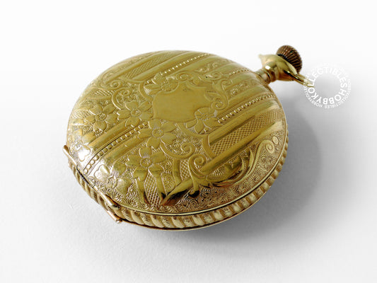 Swiss Gold Plated Decorative Engraved Hunting Case Lever Pocket Watch