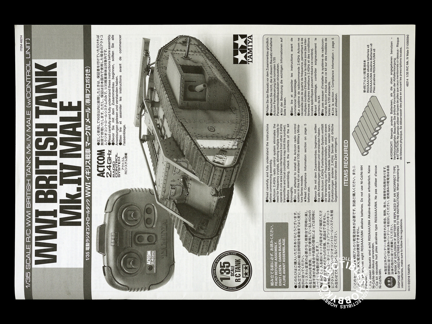 Tamiya 1/35 RC British Tank MK.IV Male w/RC System Model kit