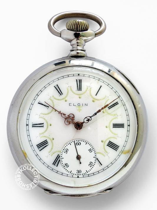 Elgin Silver Open Face Fancy Dial Lever Pocket Watch(RE-CASE)