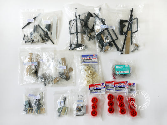Lot(E) of Tamiya Vintage RC Tool Bag Parts 20 Bags Grasshopper Striker Blackfoot MISSING OIL GREASE