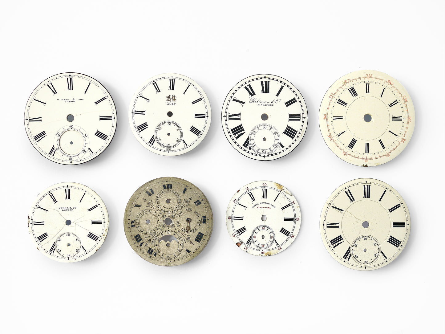 (B) Lot of 8 Pocket Watch Porcelain/Enamel/Metal Dial for Parts