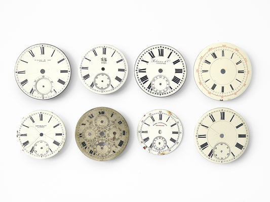 (B) Lot of 8 Pocket Watch Porcelain/Enamel/Metal Dial for Parts