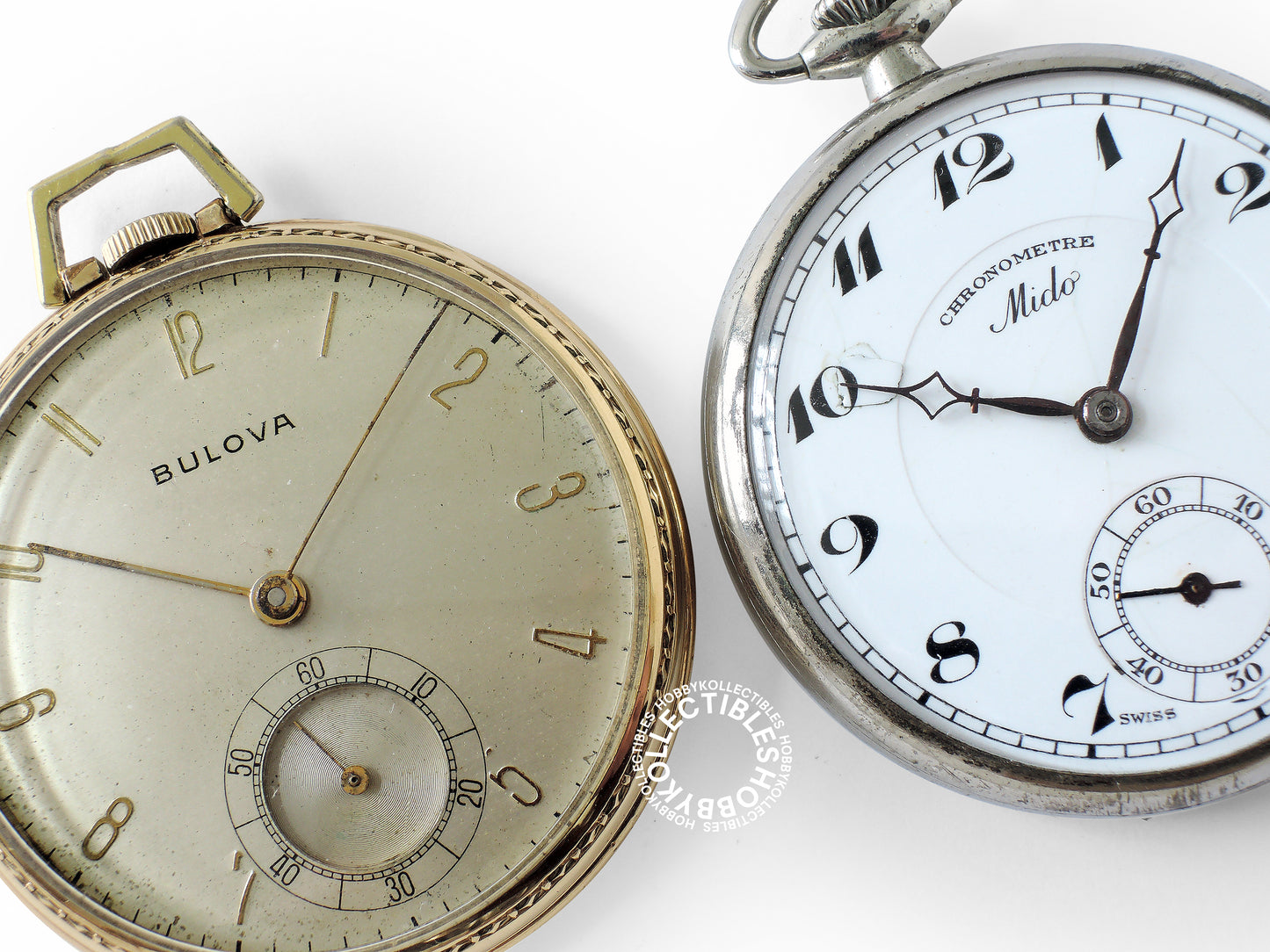 Lot of 2 Swiss Nickel Mido / Gold Plated Bulova Pocket Watch