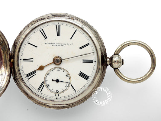 English Silver Hunter Case Stewart Dawson Lever Pocket Watch