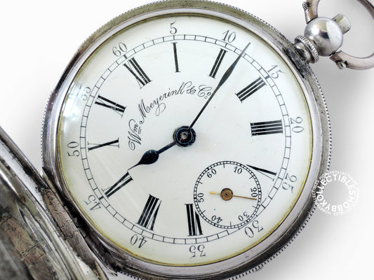 Silver Hunter Meyerink & C° Cylinder Chinese Market Pocket Watch Need Minor Repair