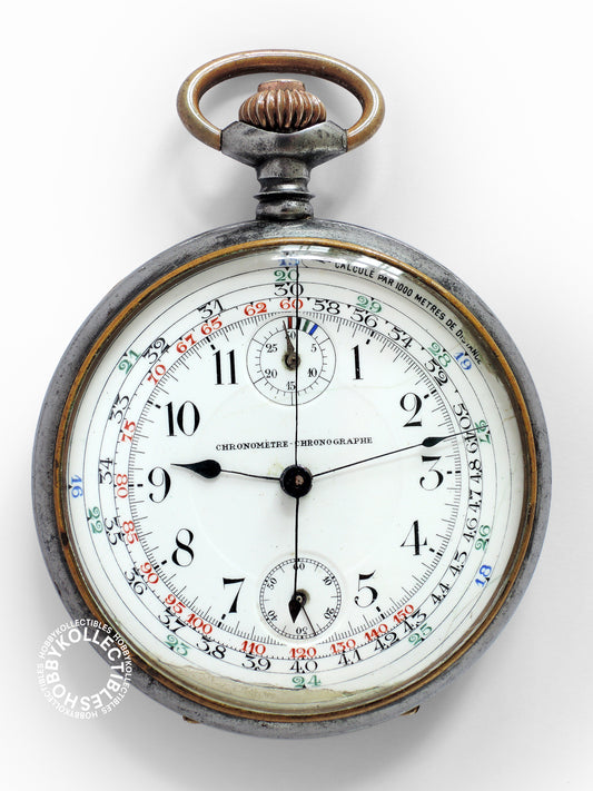 Swiss Gun Metal Open Face Chronograph Pocket Watch Need REPAIR
