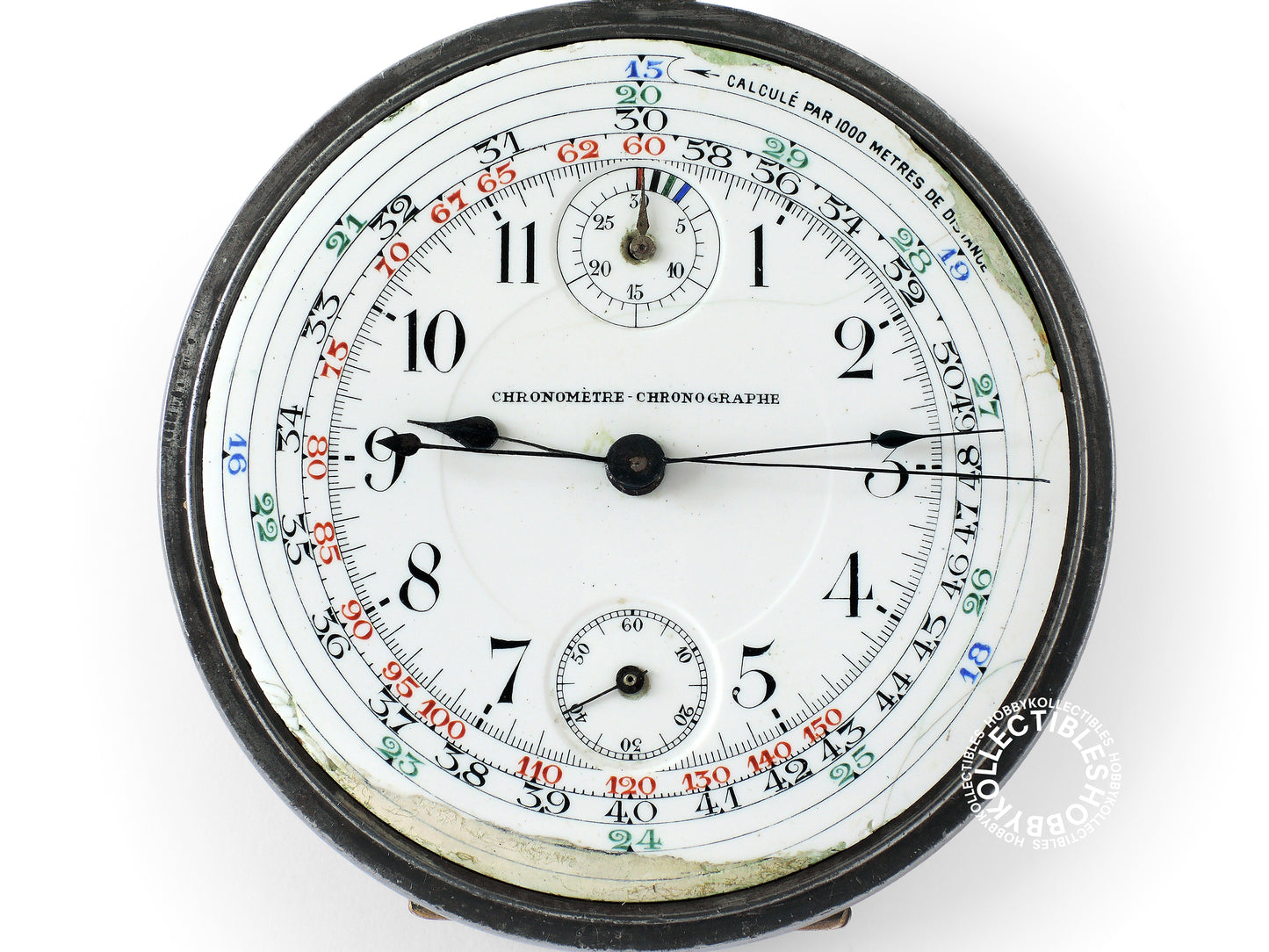 Swiss Gun Metal Open Face Chronograph Pocket Watch Need REPAIR