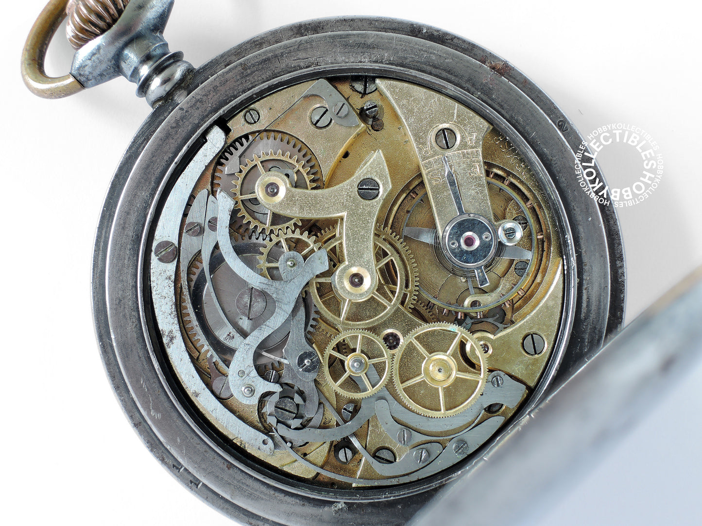 Swiss Gun Metal Open Face Chronograph Pocket Watch Need REPAIR