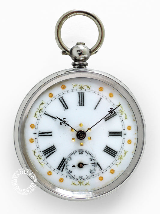 Antique Sterling Silver Cylinder Fancy Pocket/Fob Watch