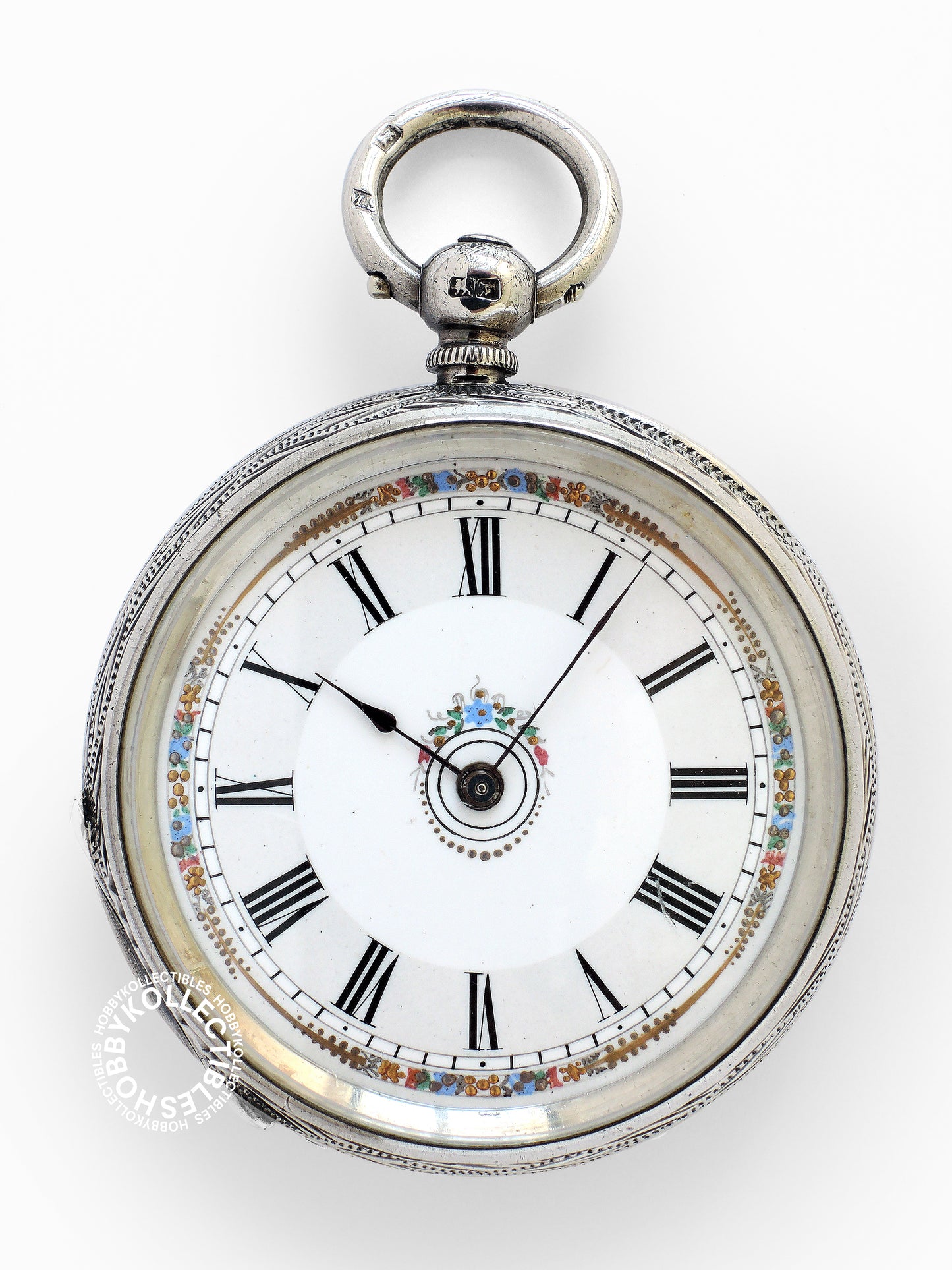 Antique Silver Open Face Fancy Enamel Cylinder Pocket/Fob Watch