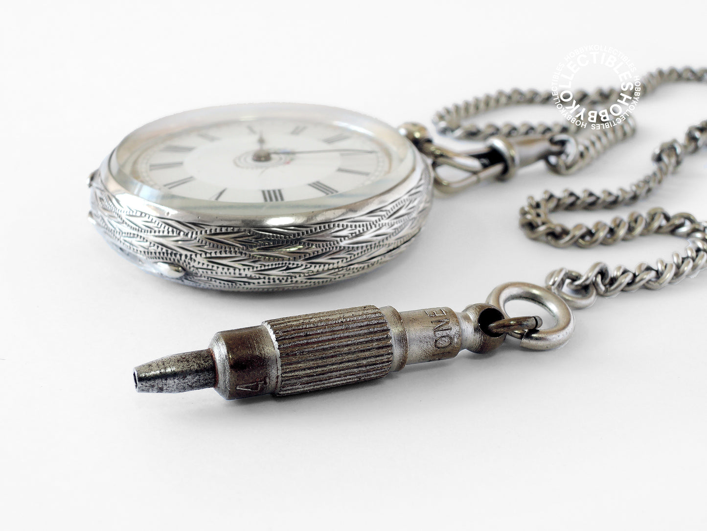 Antique Silver Open Face Fancy Enamel Cylinder Pocket/Fob Watch