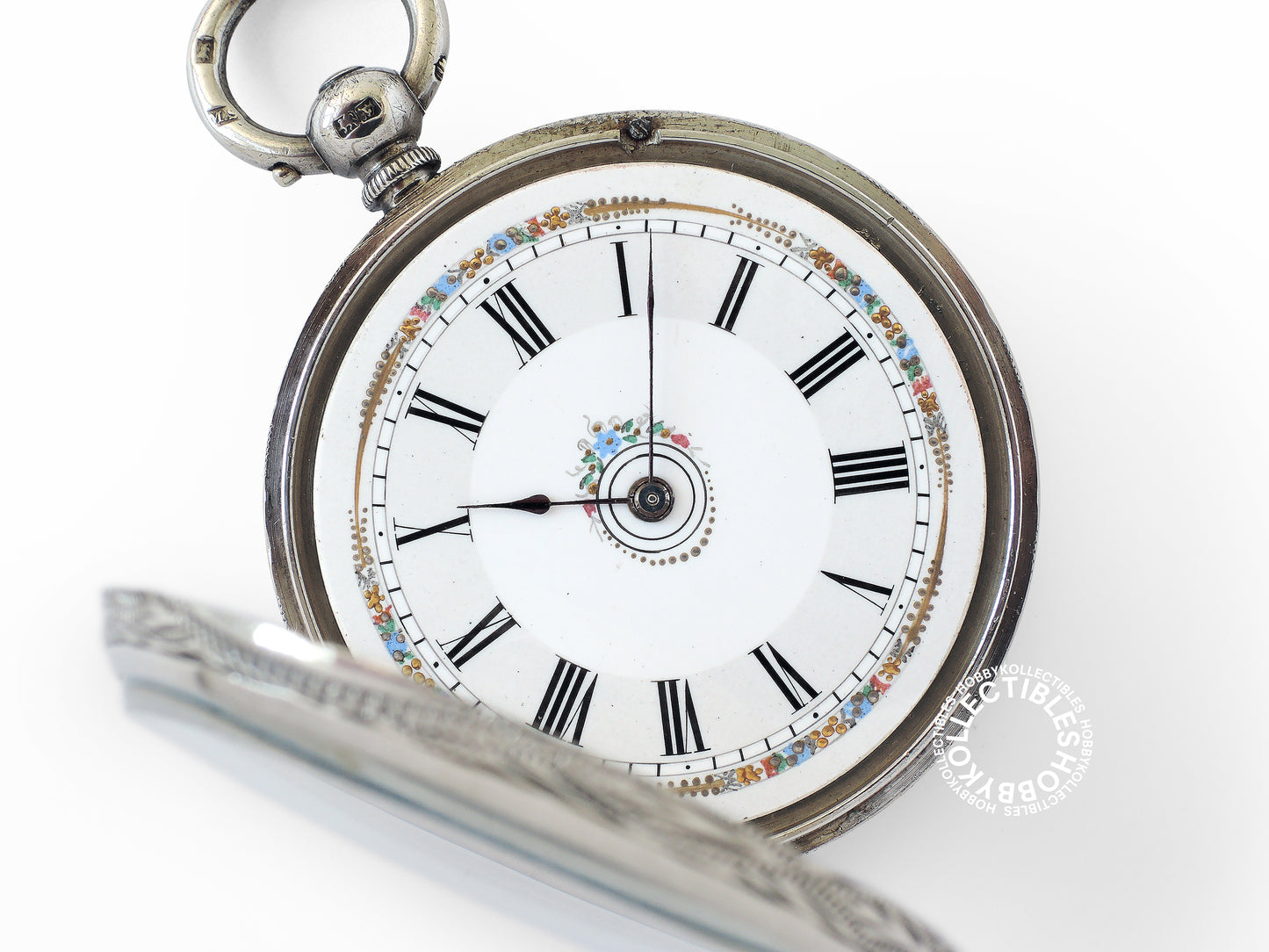 Antique Silver Open Face Fancy Enamel Cylinder Pocket/Fob Watch