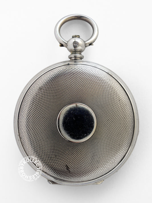 Silver Hunter Fancy Enamel Dial Cylinder Pocket Watch Crack Dial