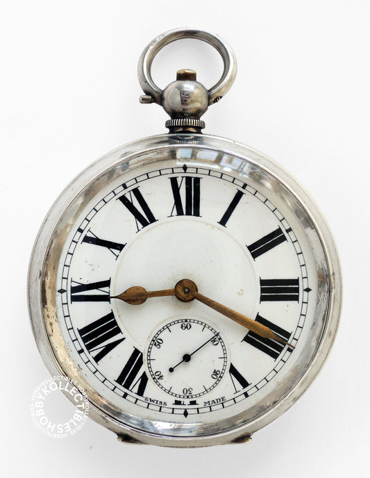 Swiss 925 Sterling Silver Open Face Lever Pocket Watch