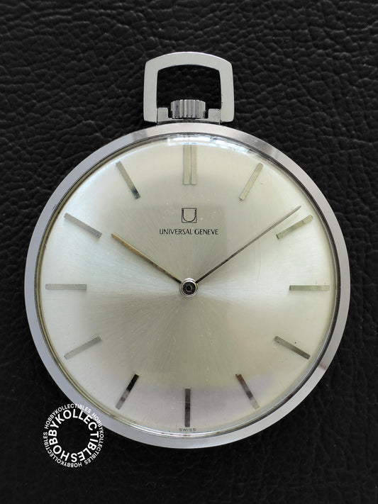 Swiss Universal Geneva Stainless Steel Open Face Lever Pocket Watch