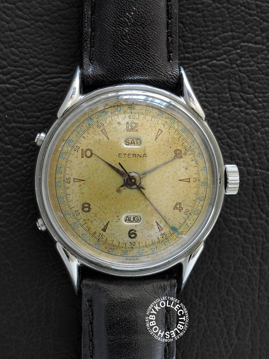Swiss Vintage Eterna Stainless Steel Triple Calendar Wrist Watch