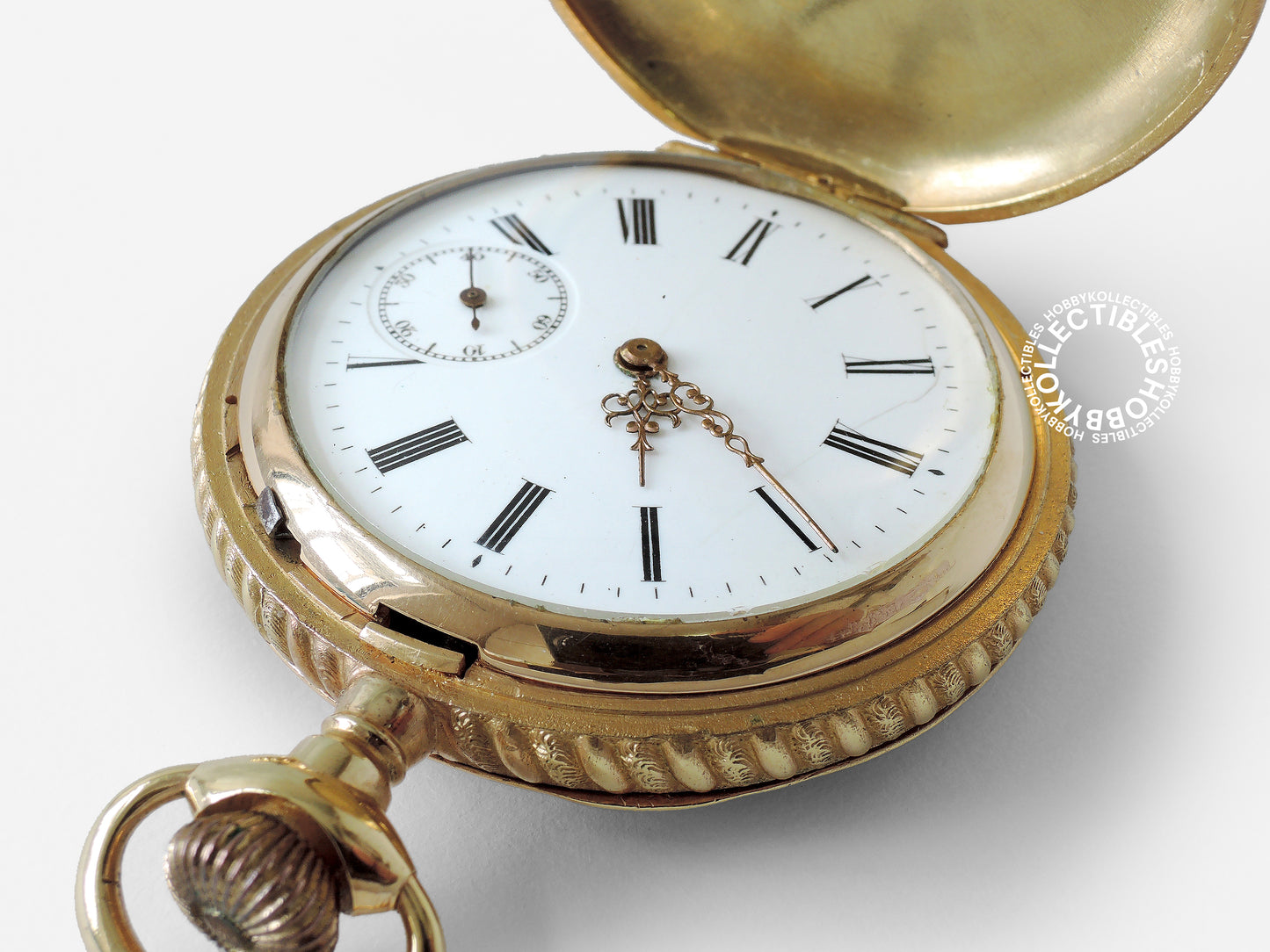 Swiss Gold Plated Decorative Engraved Hunting Case Lever Pocket Watch