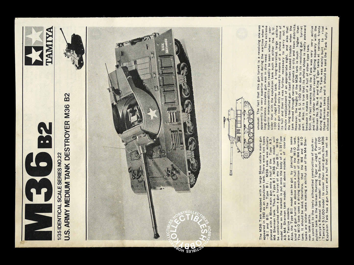 Tamiya Mokei Vintage 1/35 US M36 B2 Tank MT122 Model Kit