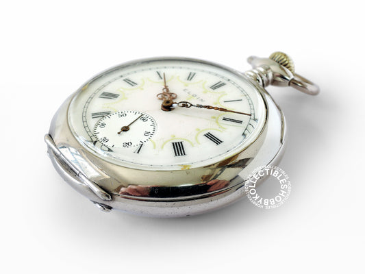 Elgin Silver Open Face Fancy Dial Lever Pocket Watch(RE-CASE)