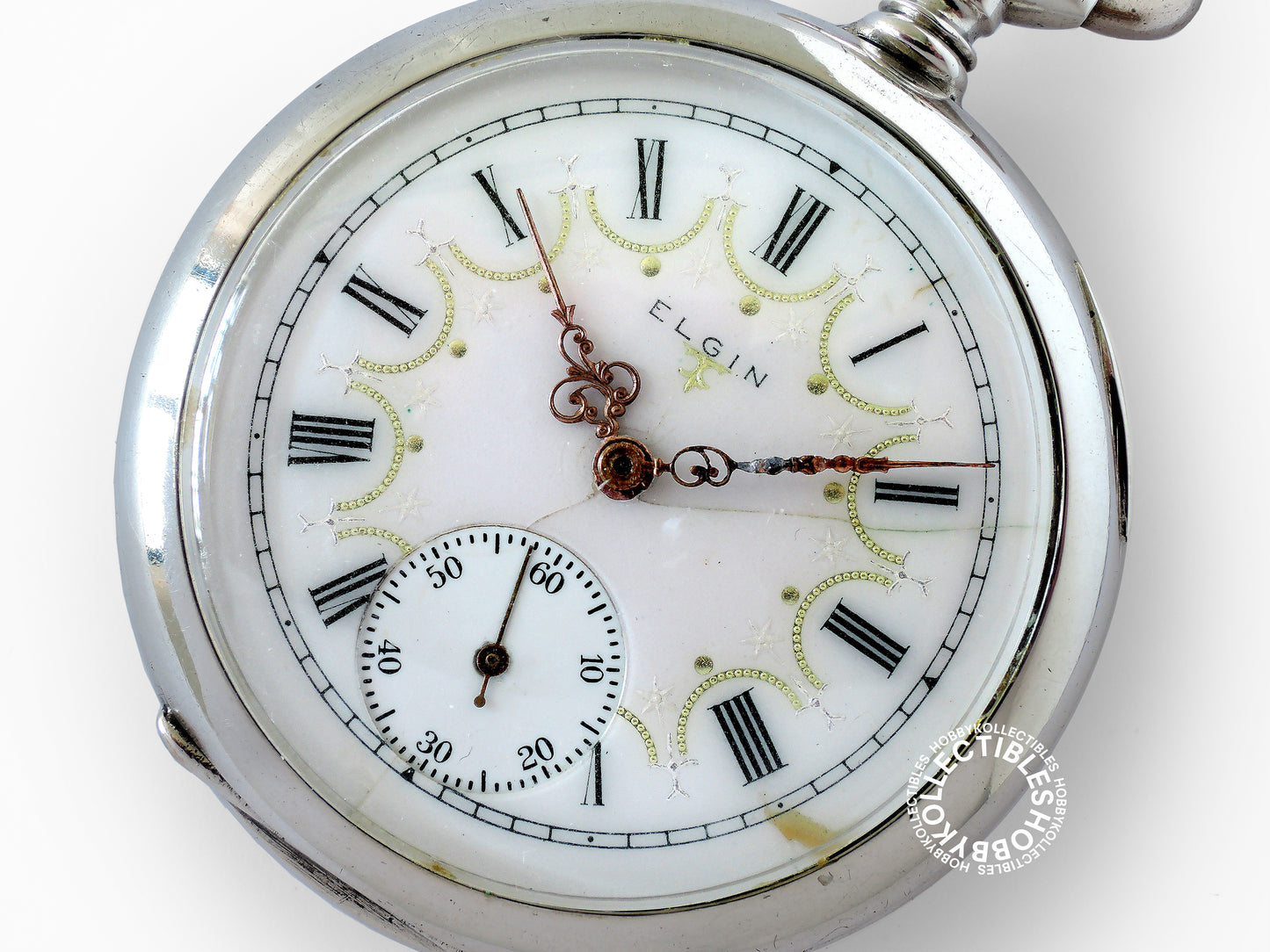 Elgin Silver Open Face Fancy Dial Lever Pocket Watch(RE-CASE)