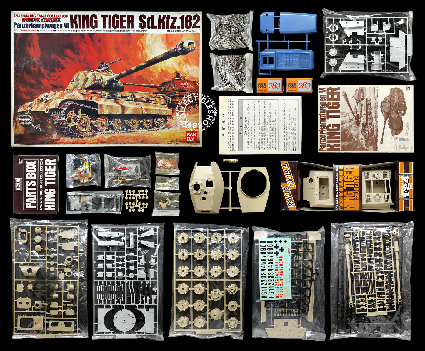 Bandai Vintage 1/24 Motorised King Tiger Remote Tank Model Kit