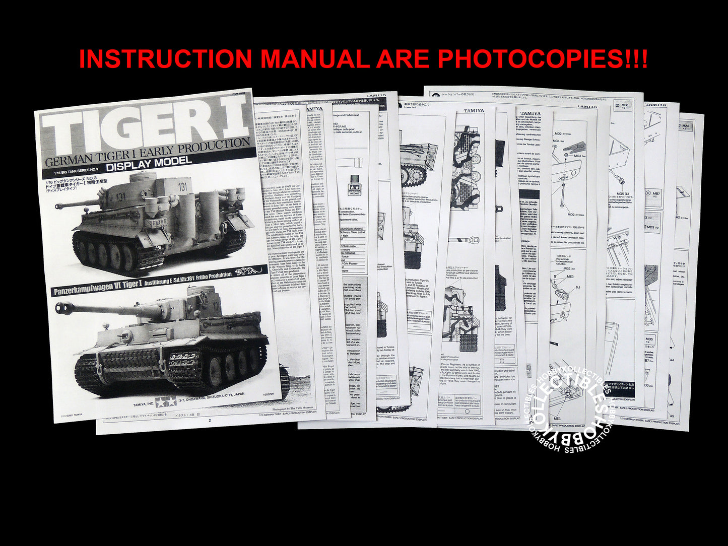 Tamiya 1/16 German Tiger I #36203 Display/Motorised Tank Manual is COPY