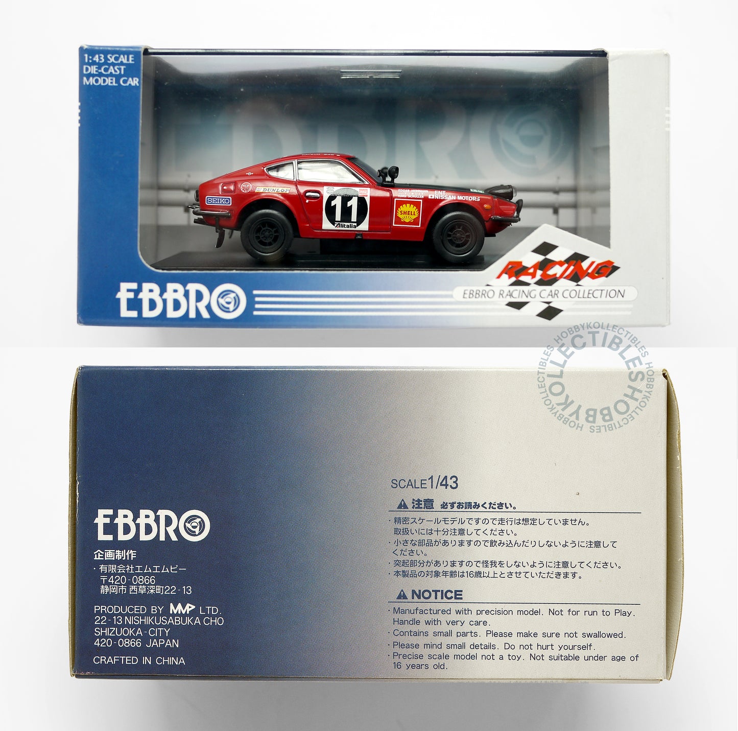 Ebbro 1/43 Die-Cast Nissan Datsun Fairlady Z 240Z Safari Rally Toy Car #43103 Red/Black