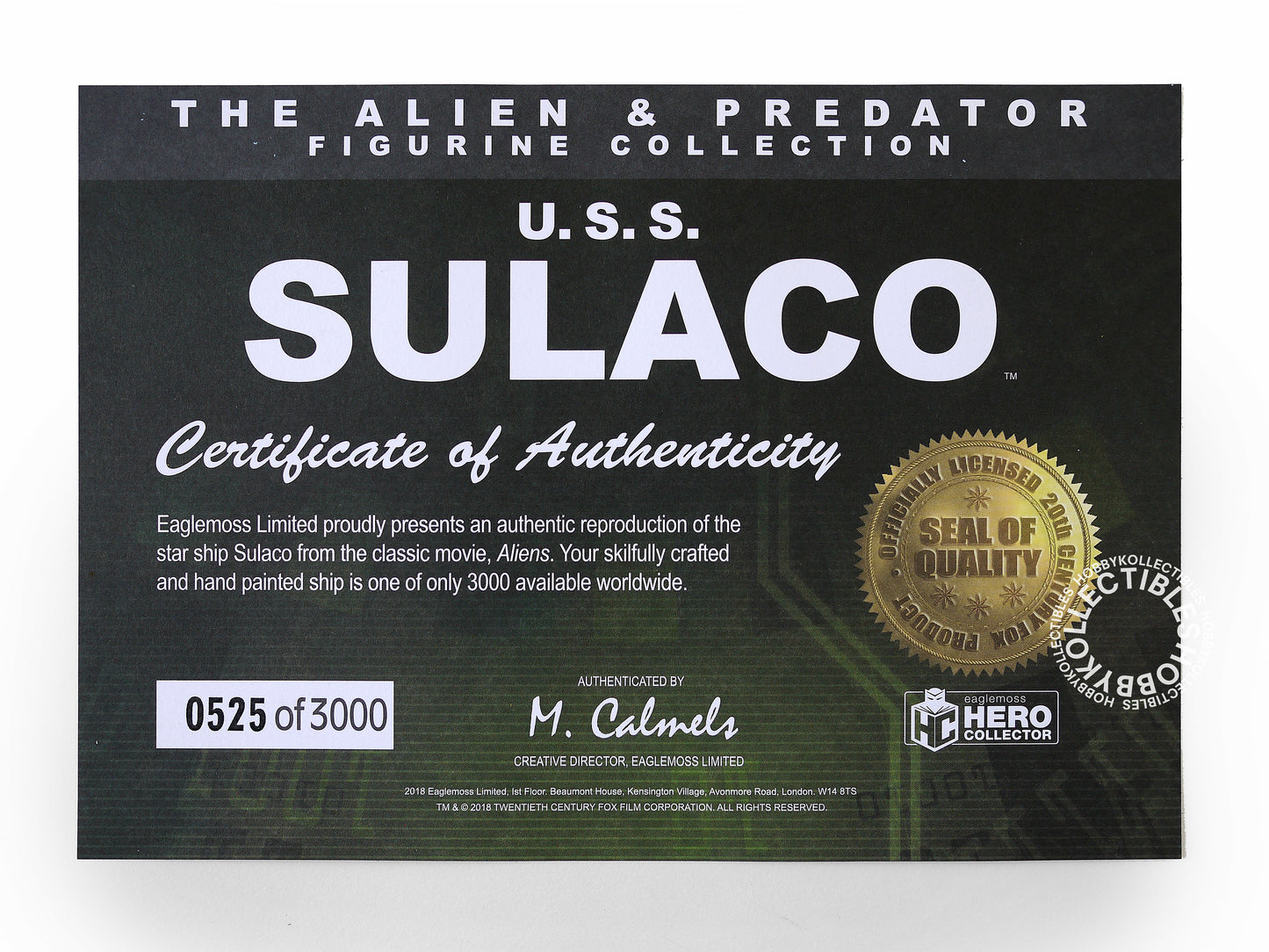 Eaglemoss Aliens U.S.S. Sulaco Metallic Resin Model Limited Ed.