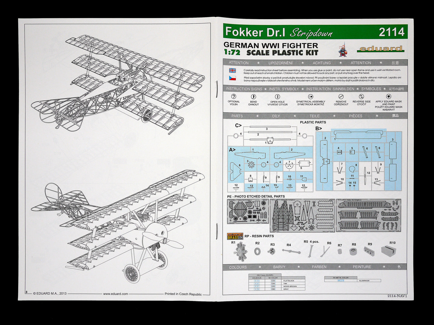 Eduard 1/72 Fokker Dr.I Stripdown Limited Ed. Aircraft Plastic Model Kit