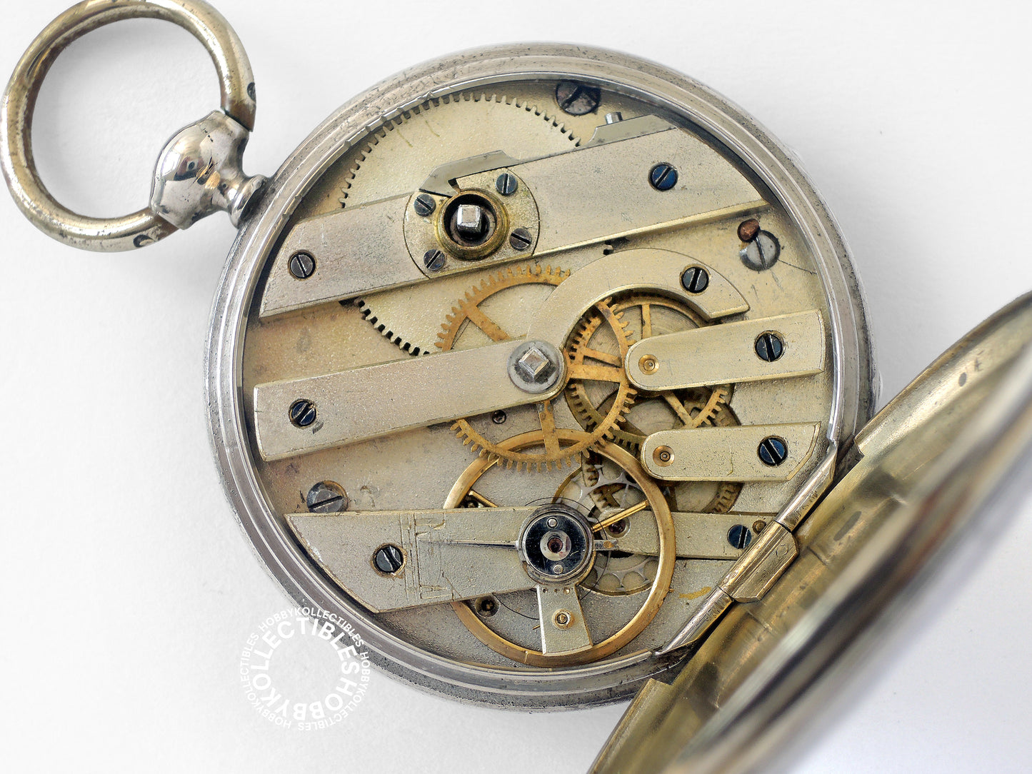 French Silver 2 Tone Open Face Cylinder Pocket Watch
