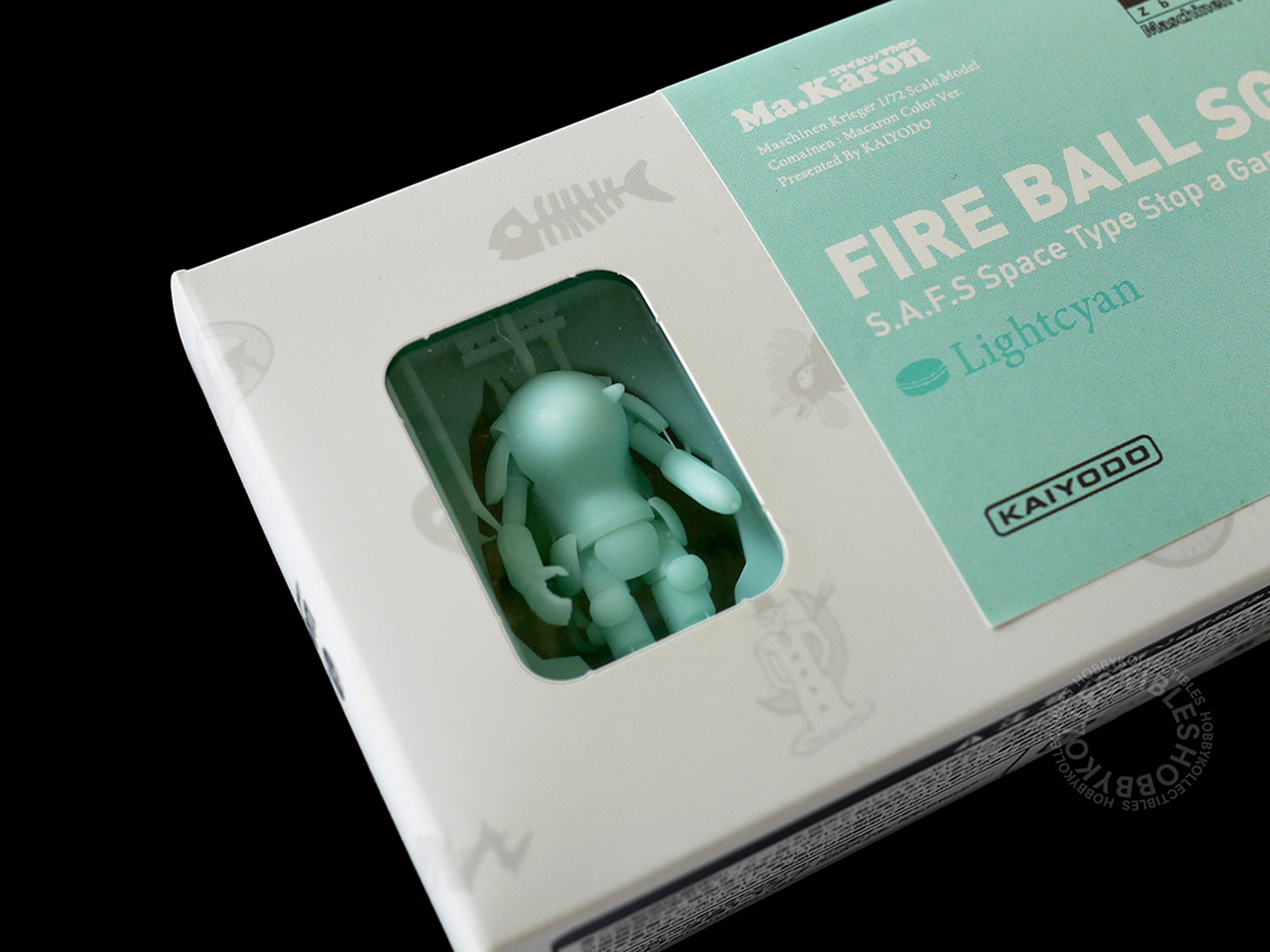 Kaiyodo Ma.K 1/72 scale Ma.Karon version SAFS kit Fire Ball SG Light Cyan color close up view