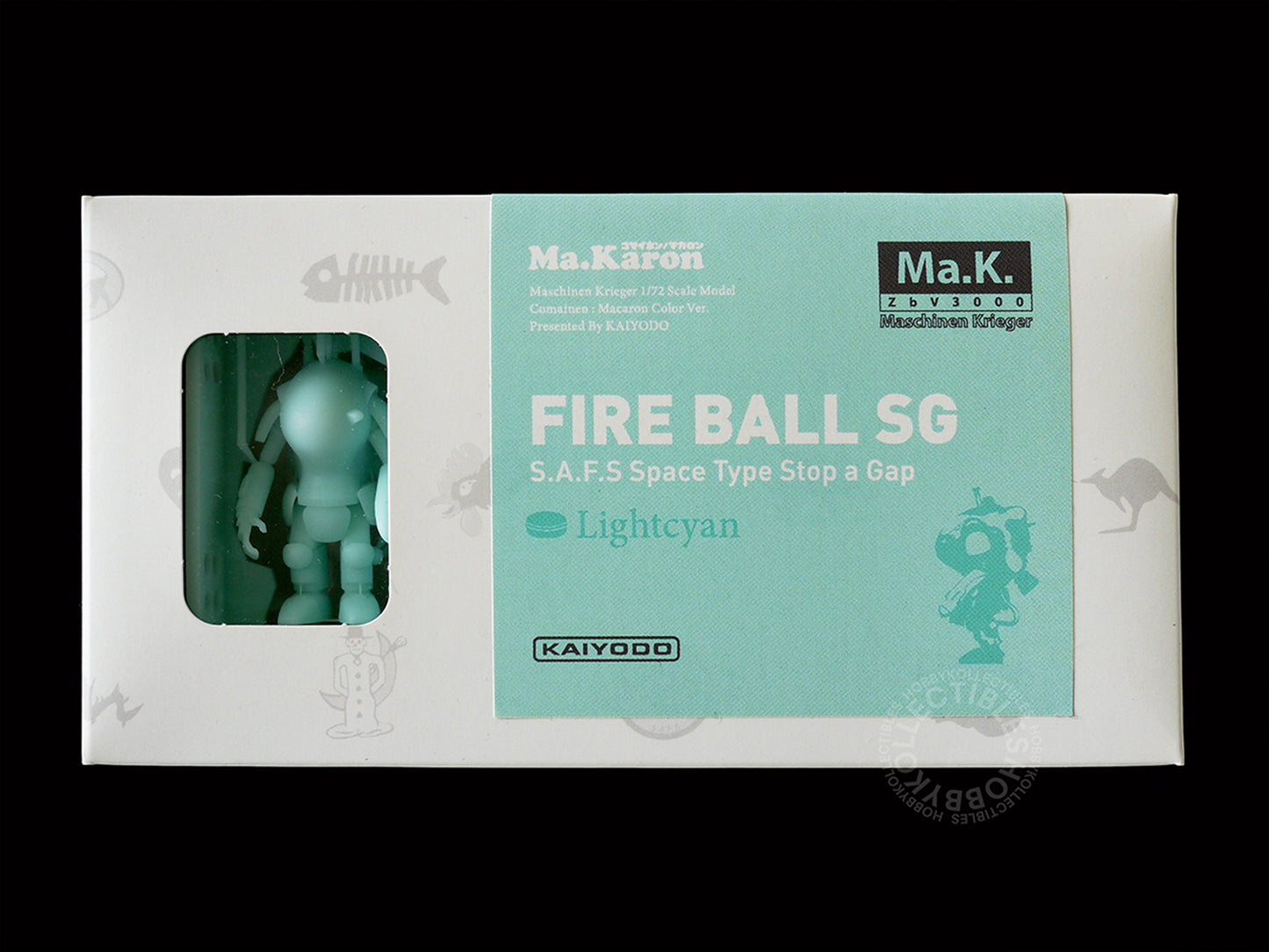 Kaiyodo Ma.K 1/72 scale Ma.Karon version SAFS kit Fire Ball SG Light Cyan color front view