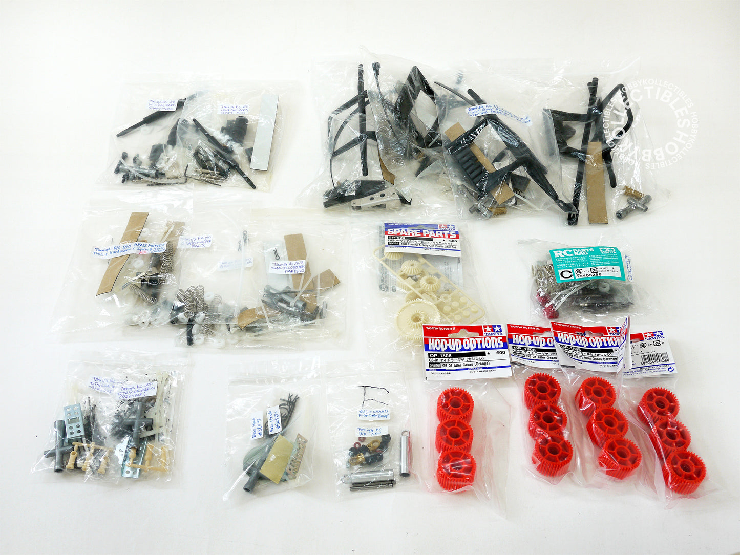 Lot(E) of Tamiya Vintage RC Tool Bag Parts 20 Bags Grasshopper Striker Blackfoot MISSING OIL GREASE