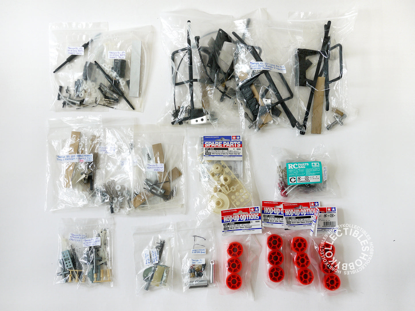 Lot(E) of Tamiya Vintage RC Tool Bag Parts 20 Bags Grasshopper Striker Blackfoot MISSING OIL GREASE