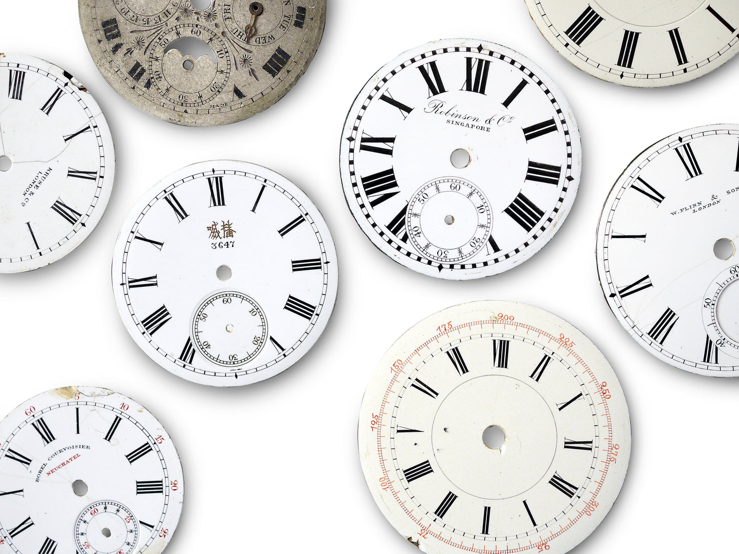 (B) Lot of 8 Pocket Watch Porcelain/Enamel/Metal Dial for Parts