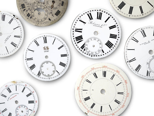 (B) Lot of 8 Pocket Watch Porcelain/Enamel/Metal Dial for Parts