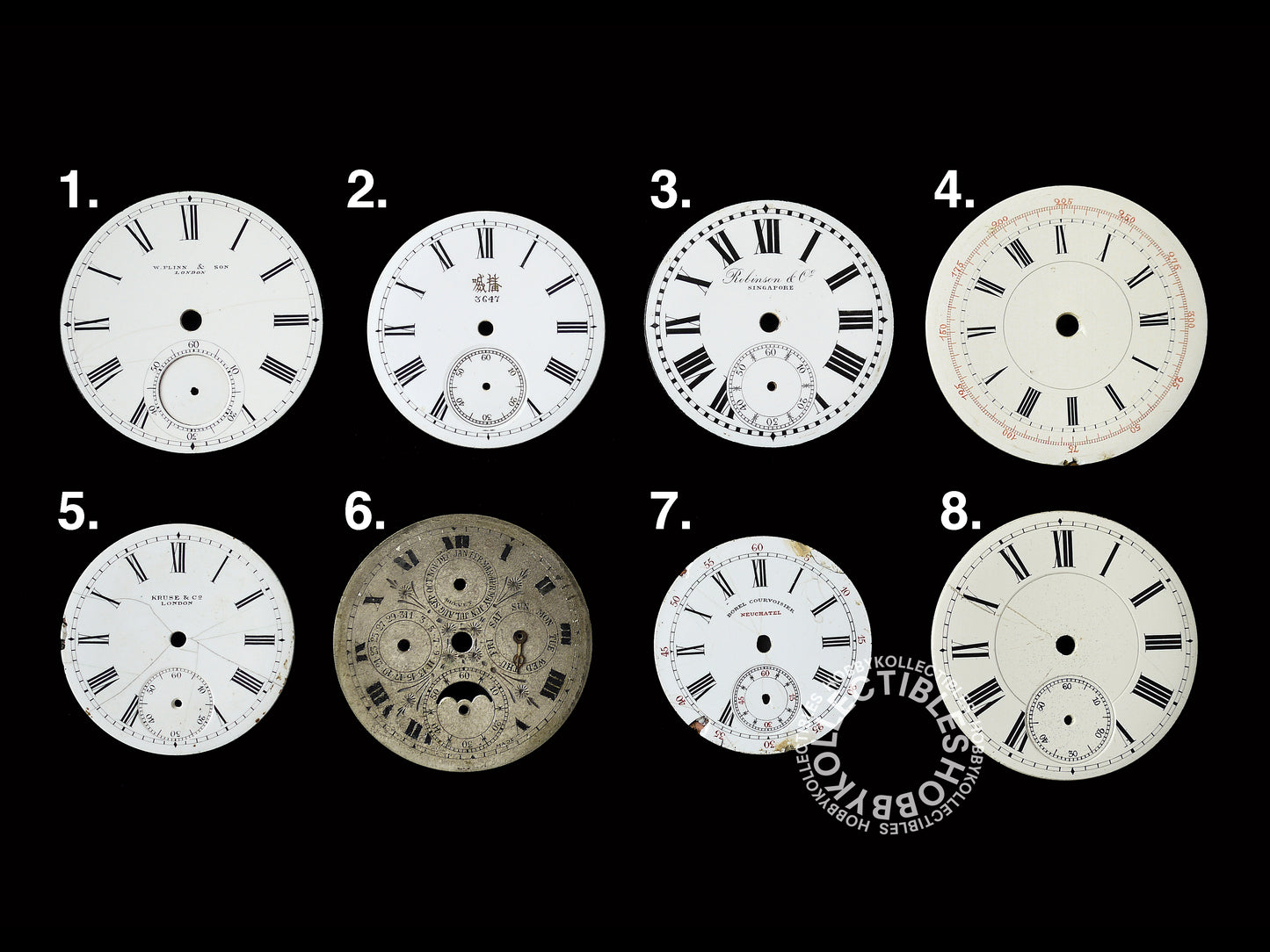 (B) Lot of 8 Pocket Watch Porcelain/Enamel/Metal Dial for Parts
