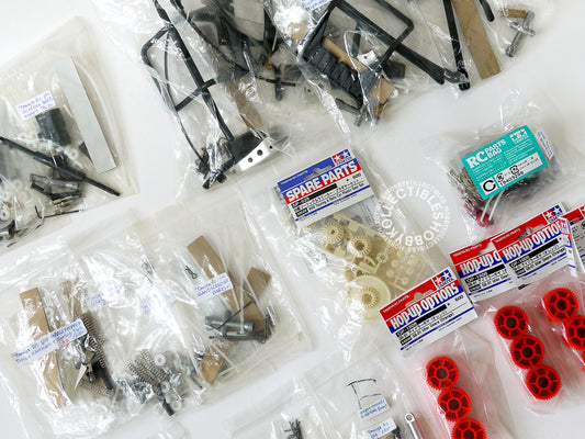 Lot(E) of Tamiya Vintage RC Tool Bag Parts 20 Bags Grasshopper Striker Blackfoot MISSING OIL GREASE