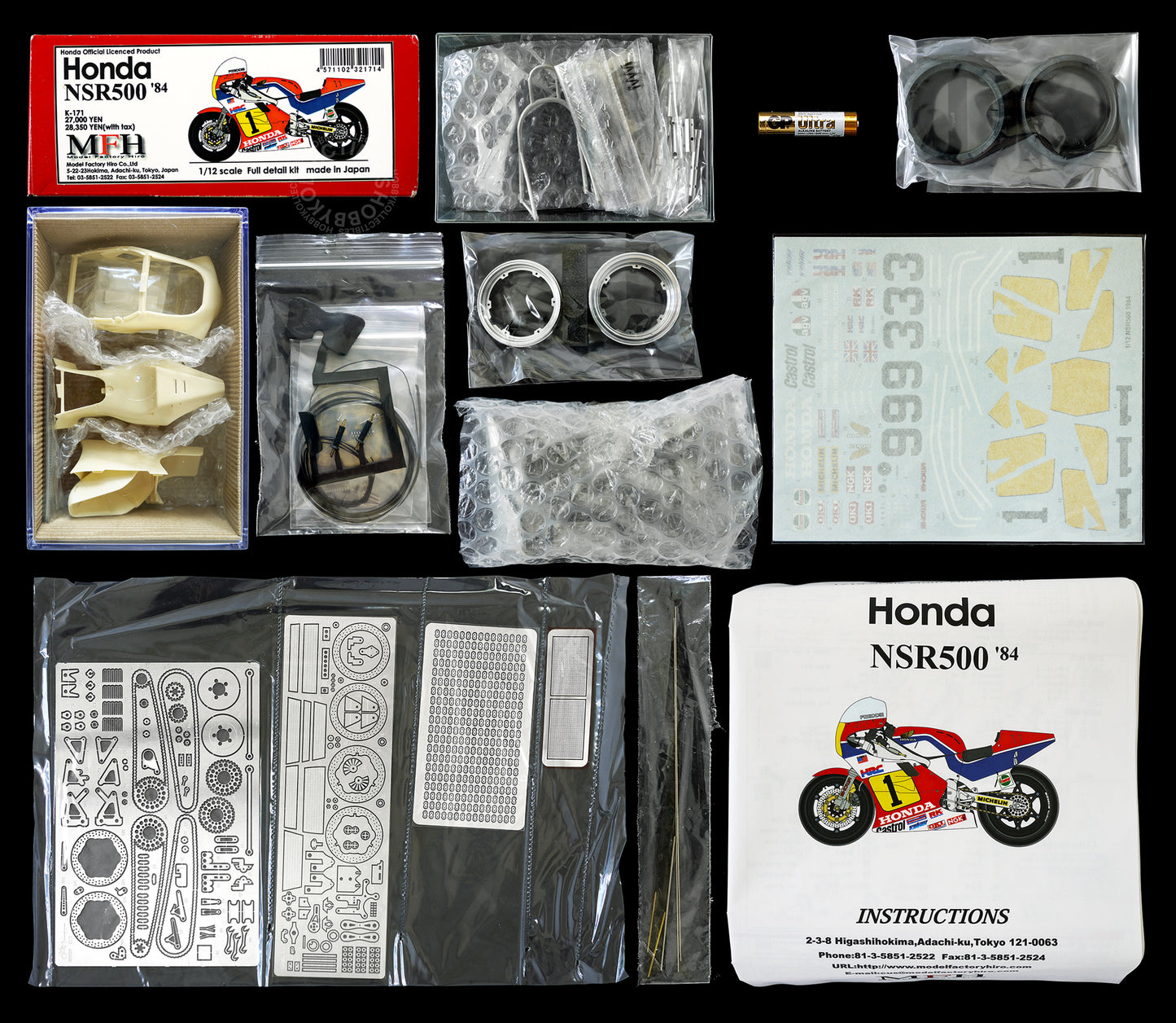 Model 1/12 Honda NSR500 '84 Motorcycle Full Detail Model Kit K-171