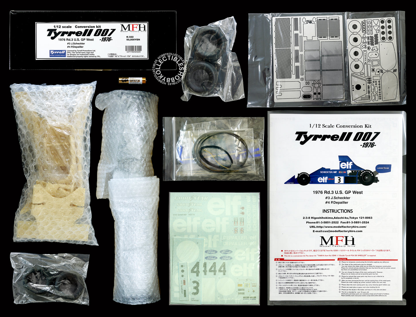 MFH 1/12 Tyrrell 007 US GP West F-1 Racing TRANSKIT Model Kit K322