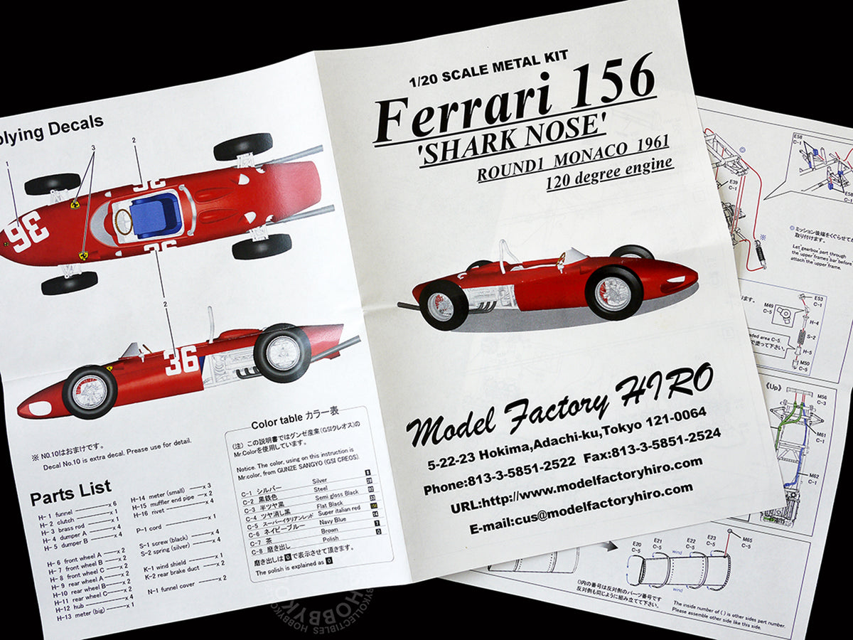 MFH 1/20 Ferrari 156 Shark Nose 120 degree Engine F1 Racing Full Detail Model Kit K034