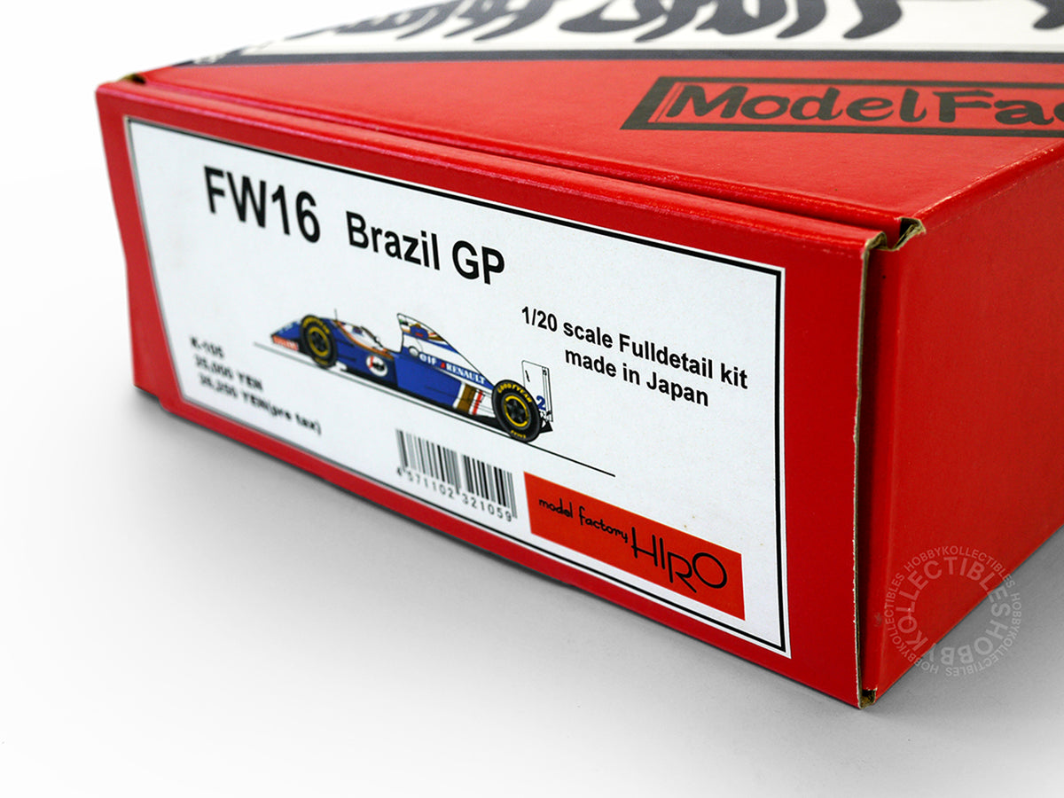 Model Factory Hiro MFH 1/20 scale FW16 Brazil GP full detail model Kit K-105 box  close up view