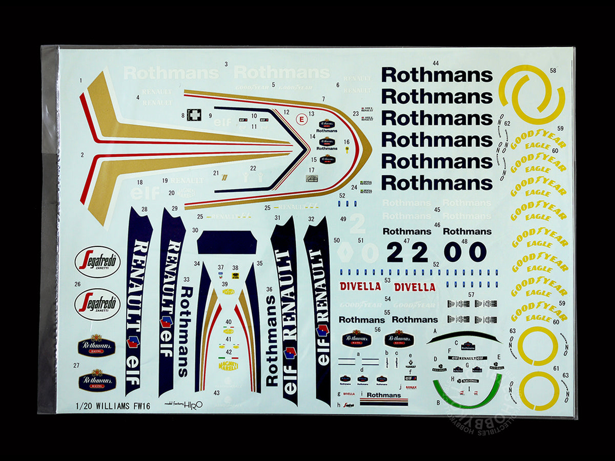 Model Factory Hiro MFH 1/20 scale FW16 Brazil GP full detail model Kit K-105 Decals