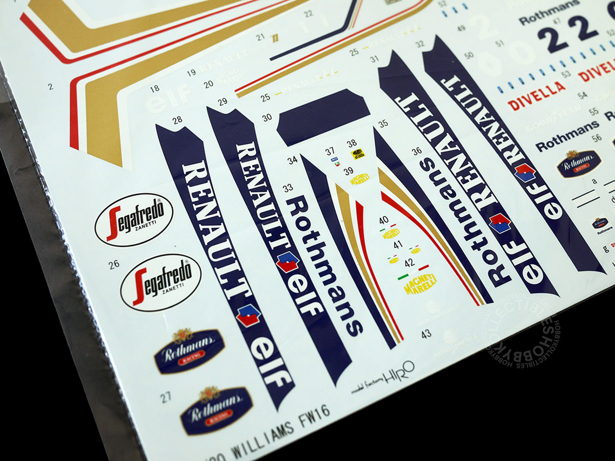 Close up for Model Factory Hiro MFH 1/20 scale FW16 Brazil GP full detail model Kit K-105 decals