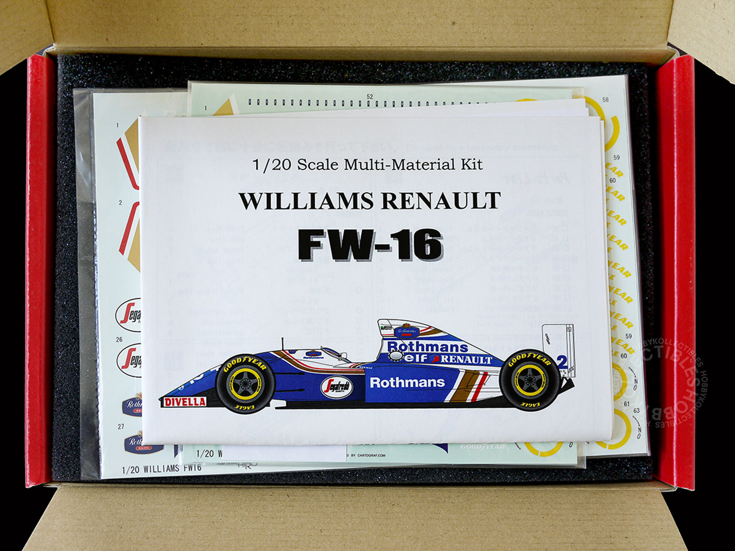Top shot of open box - Model Factory Hiro MFH 1/20 scale FW16 Brazil GP full detail model Kit K-105
