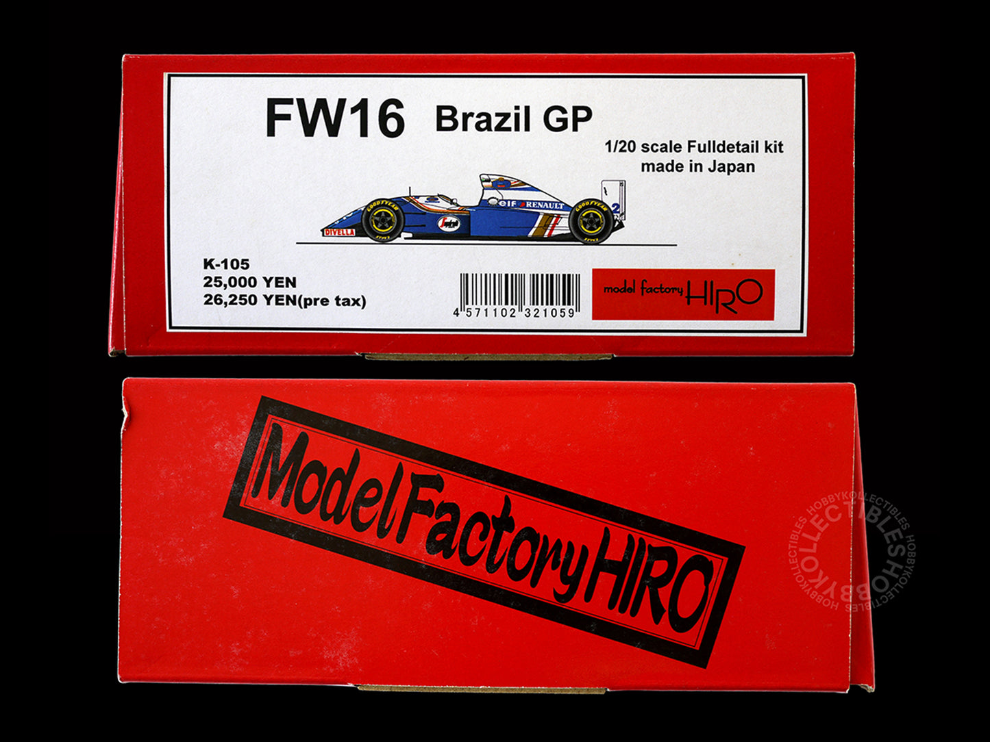 Model Factory Hiro MFH 1/20 scale FW16 Brazil GP full detail model Kit K-105 box short side panel left & right view