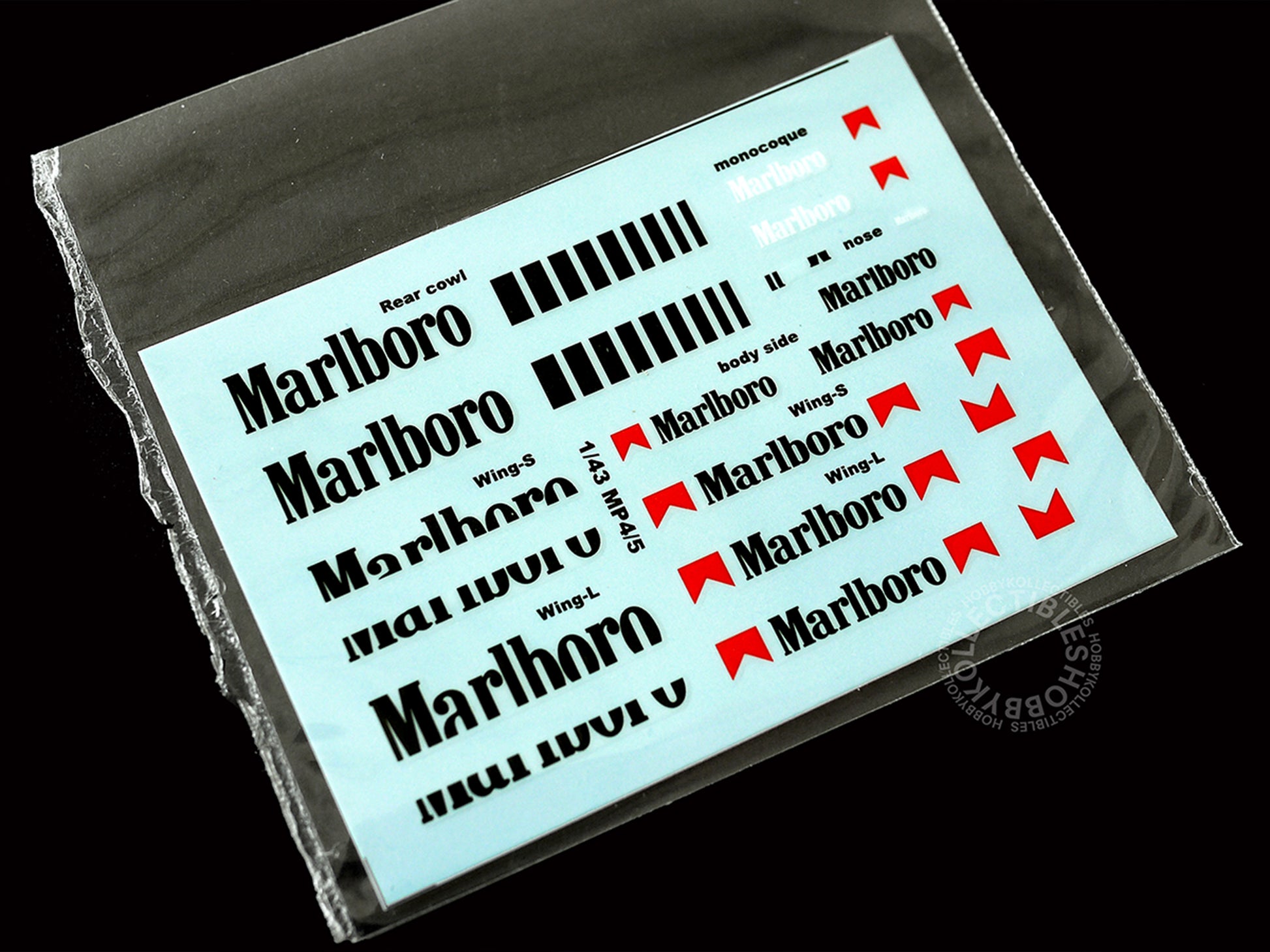 MFH Model Factory Hiro 1/43 scale McLaren MP4/5 decals set_1 close up shot