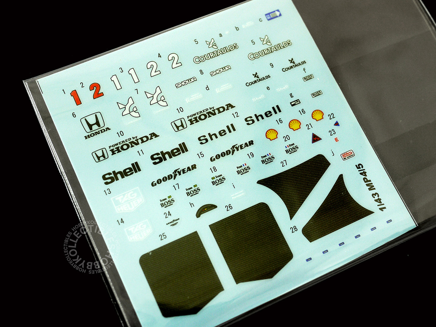 MFH Model Factory Hiro 1/43 scale McLaren MP4/5 decals set_2 close up shot